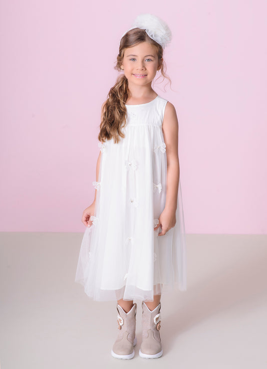Vestido Princesa Tule Laços Aplicados