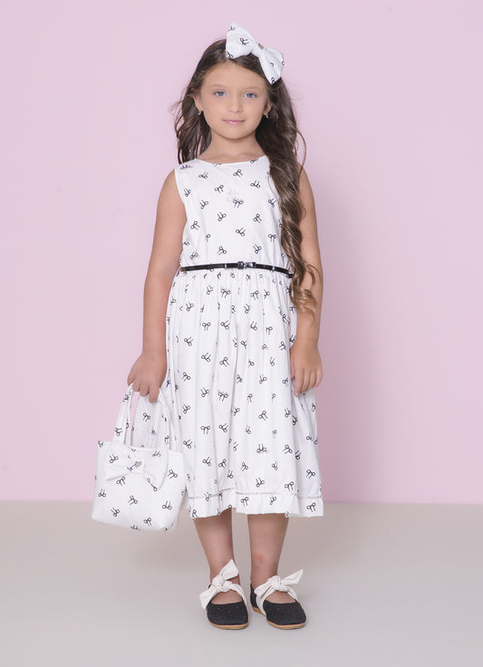 Vestido Algodão Estampa Laçinhos Maxi Laço Costas