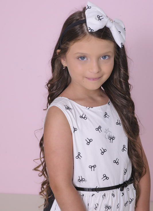 Vestido Algodão Estampa Laçinhos Maxi Laço Costas