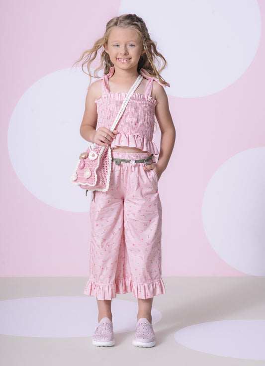 Calça Pantacourt Algodão Estampa Mini Floral