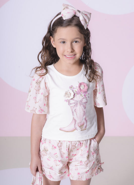Blusa Cotton Botinha Mangas Estampadas