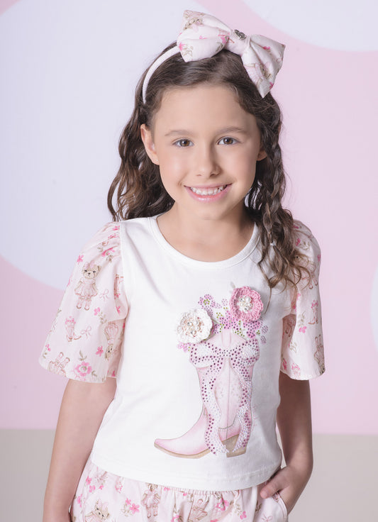 Blusa Cotton Botinha Mangas Estampadas