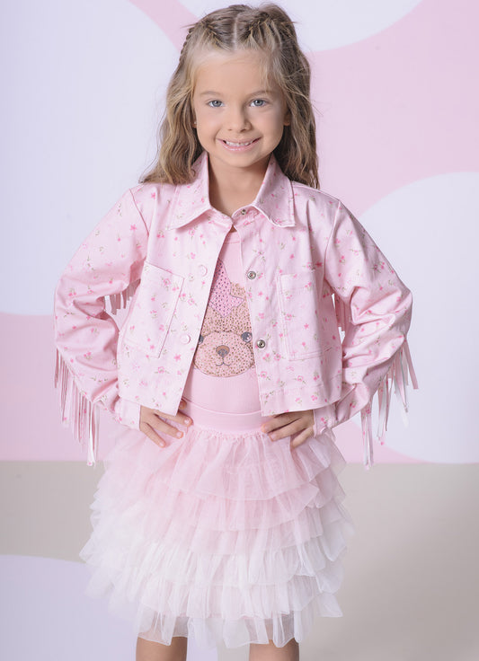 Jaqueta Sarja Estampada e Franjas