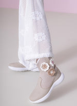 Calça Tricot Reta Ponto Rendado Floral
