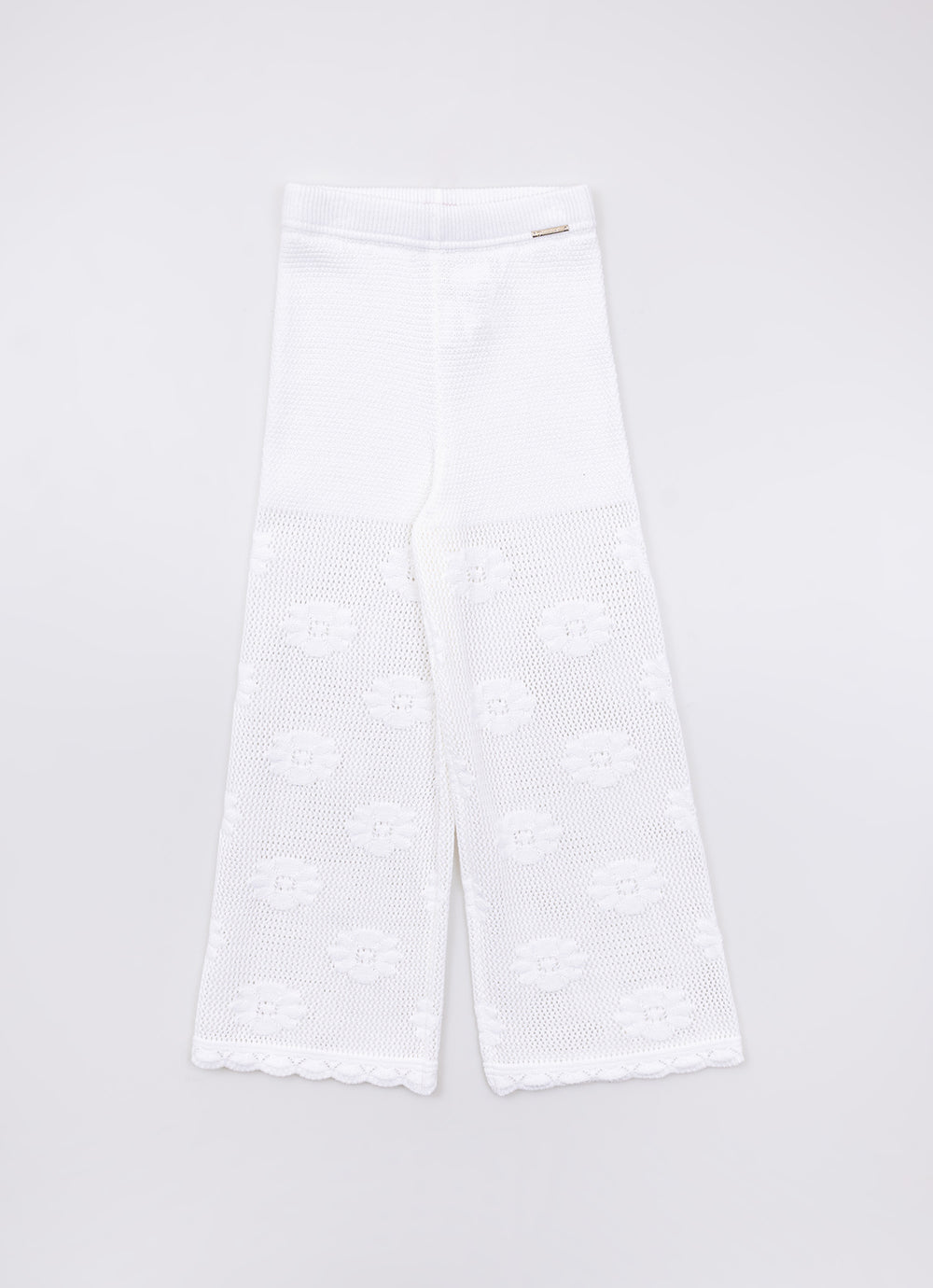 Calça Tricot Reta Ponto Rendado Floral
