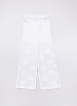 Calça Tricot Reta Ponto Rendado Floral