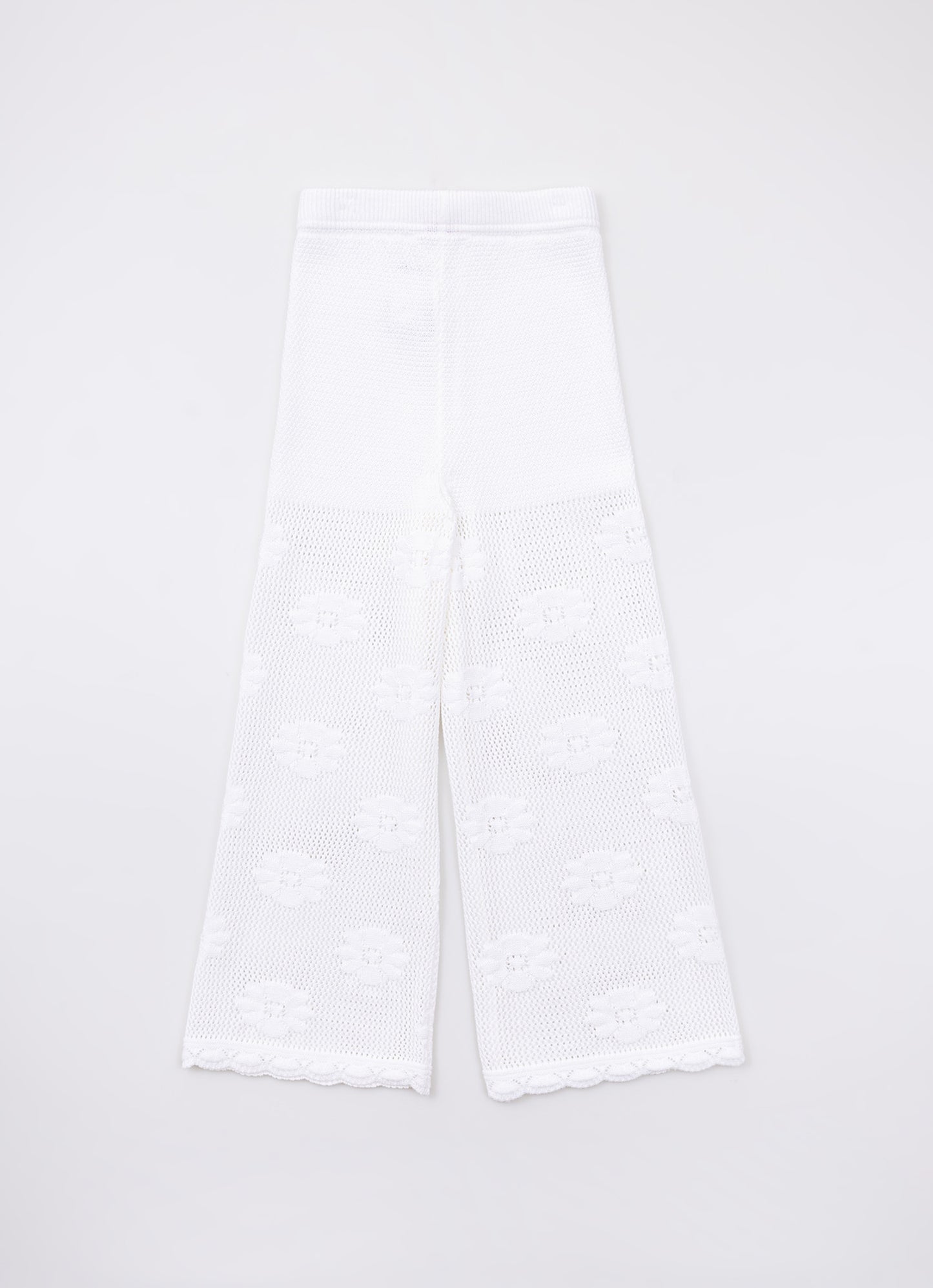Calça Tricot Reta Ponto Rendado Floral