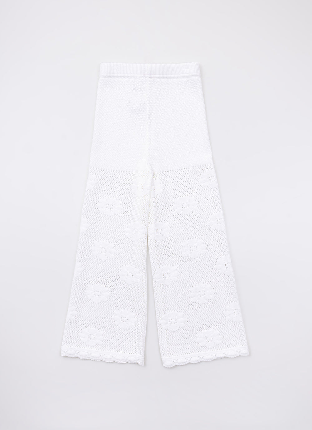 Calça Tricot Reta Ponto Rendado Floral