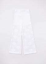Calça Tricot Reta Ponto Rendado Floral