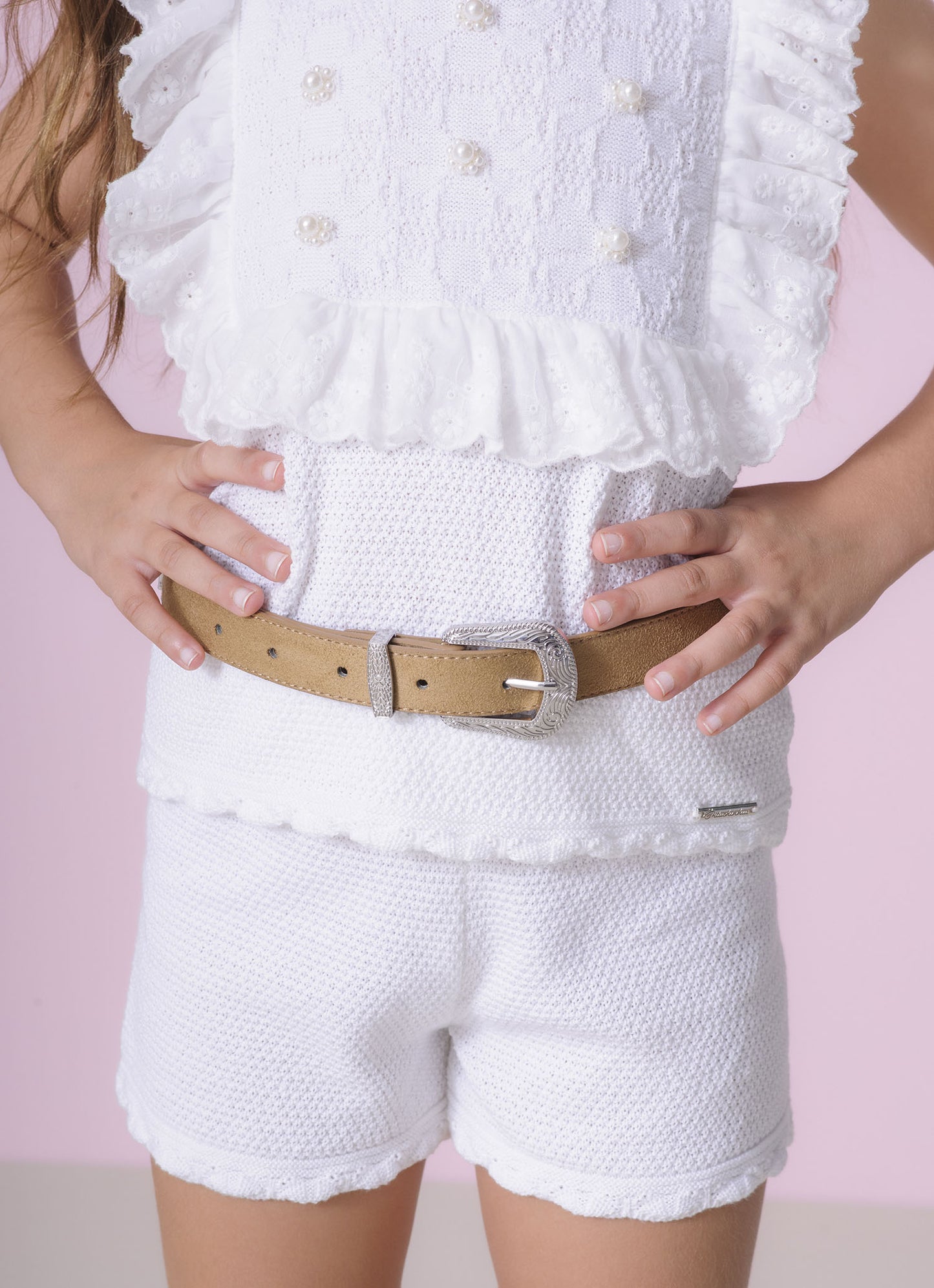 Short Tricot Ponto Rendado Floral