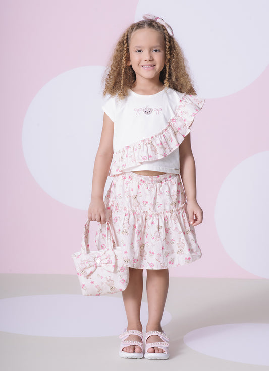 Conjunto Blusa Cotton e Saia Short Algodão