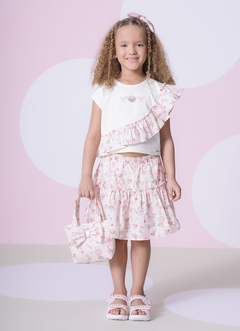 Conjunto Blusa Cotton e Saia Short Algodão