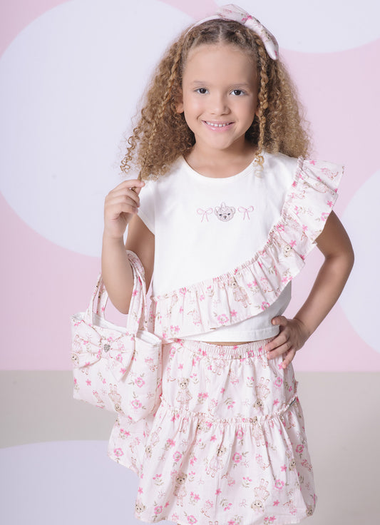 Conjunto Blusa Cotton e Saia Short Algodão