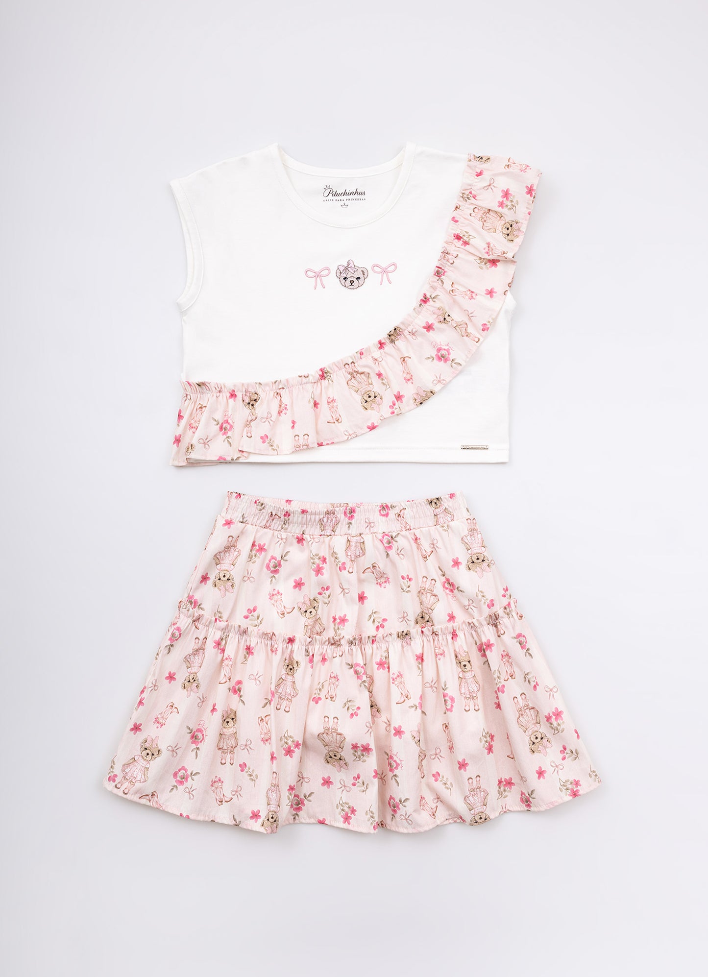 Conjunto Blusa Cotton e Saia Short Algodão