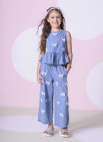 Regata Jeans Fino Babado Laçinhos Aplicados
