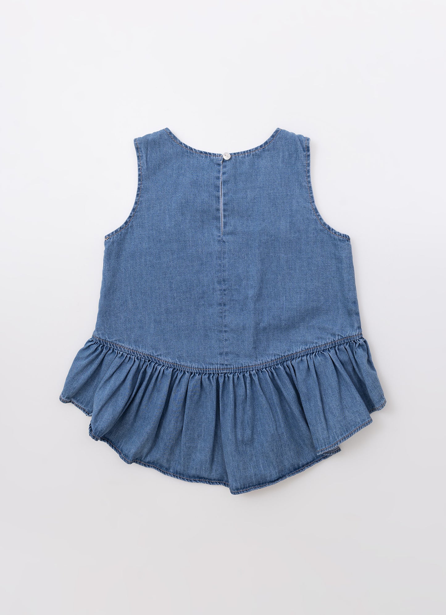 Regata Jeans Fino Babado Laçinhos Aplicados