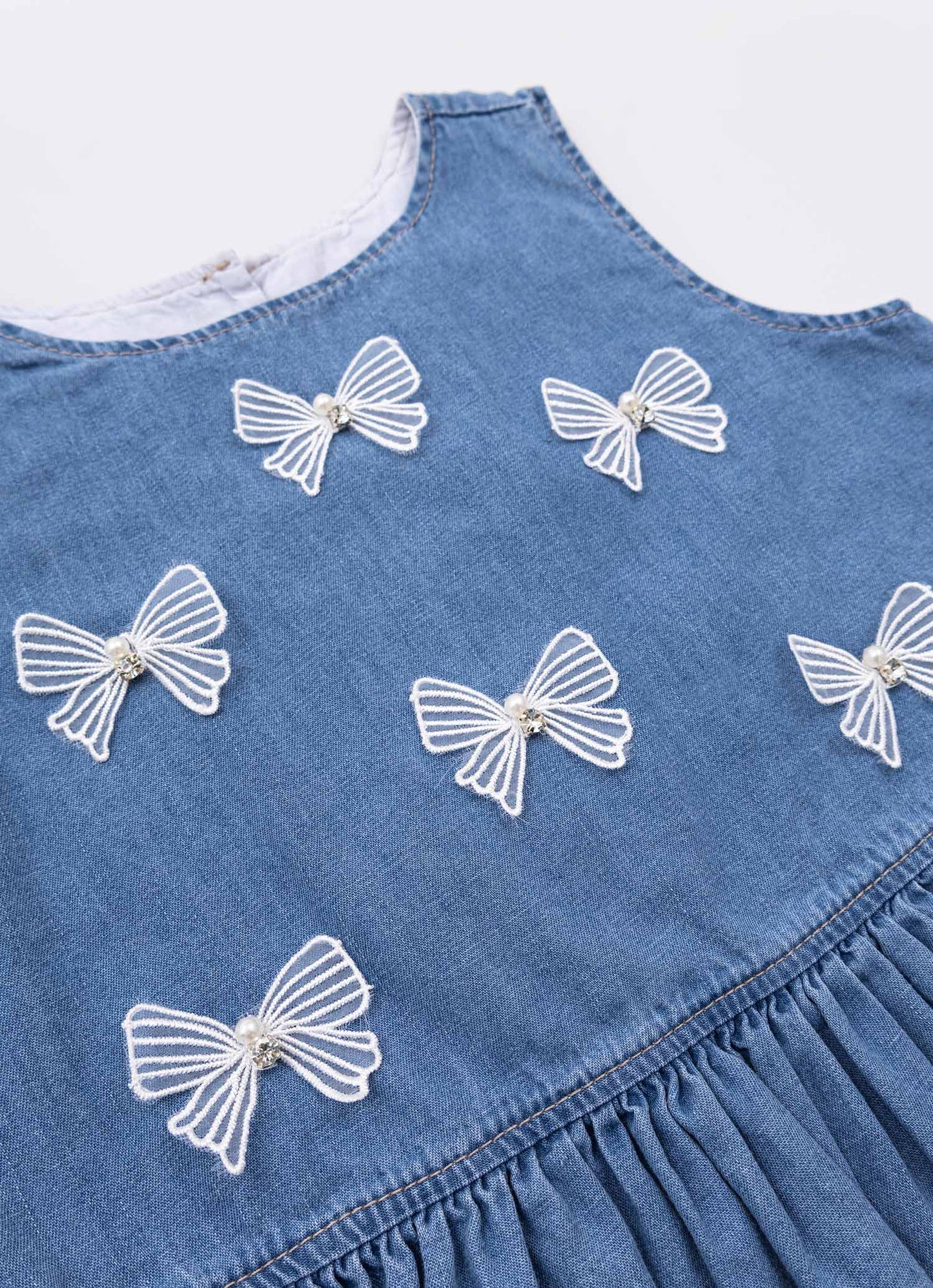Regata Jeans Fino Babado Laçinhos Aplicados
