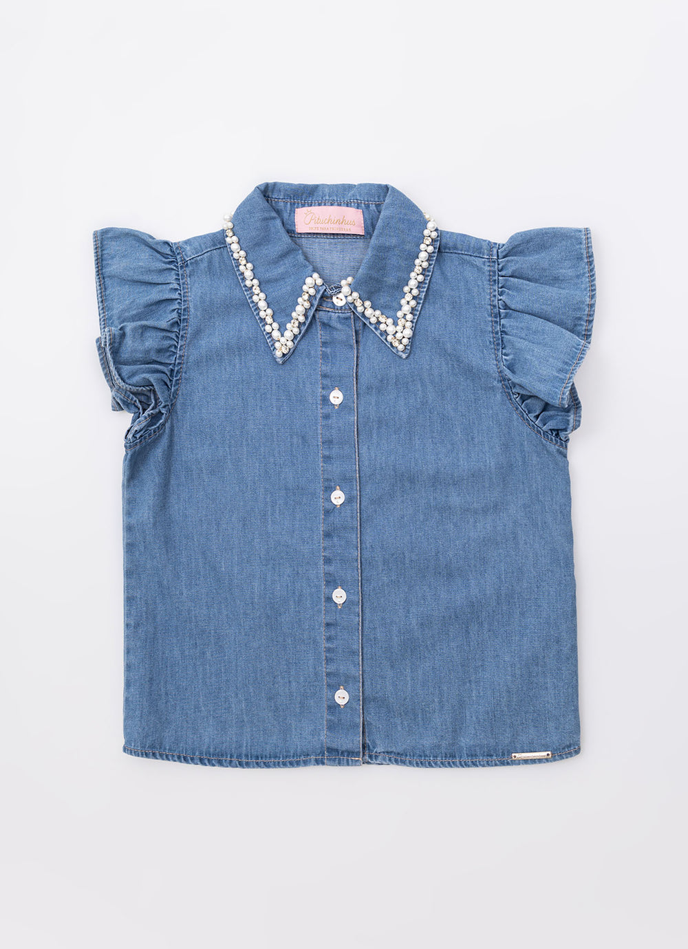 Camisa Jeans Fino Gola Bordado