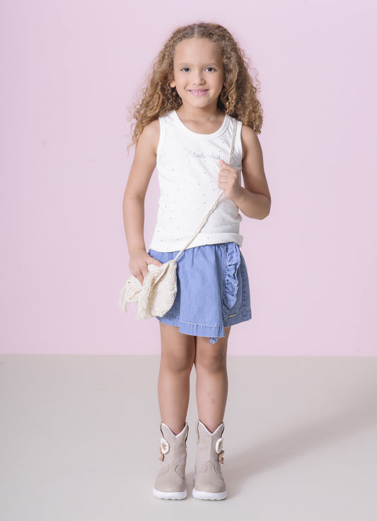 Saia Short Jeans Fino Babadinho