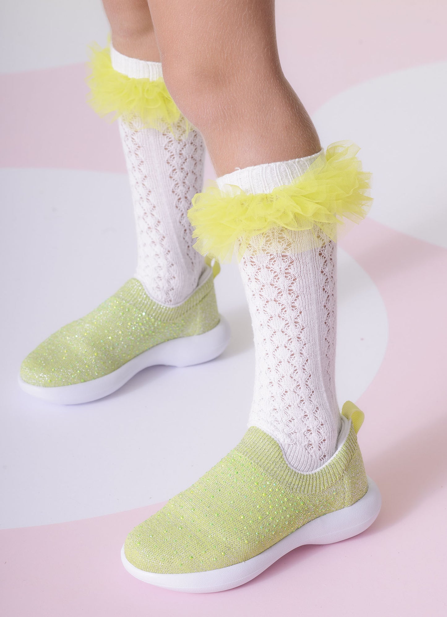 Meia Tricot Rendada Frufru Tule