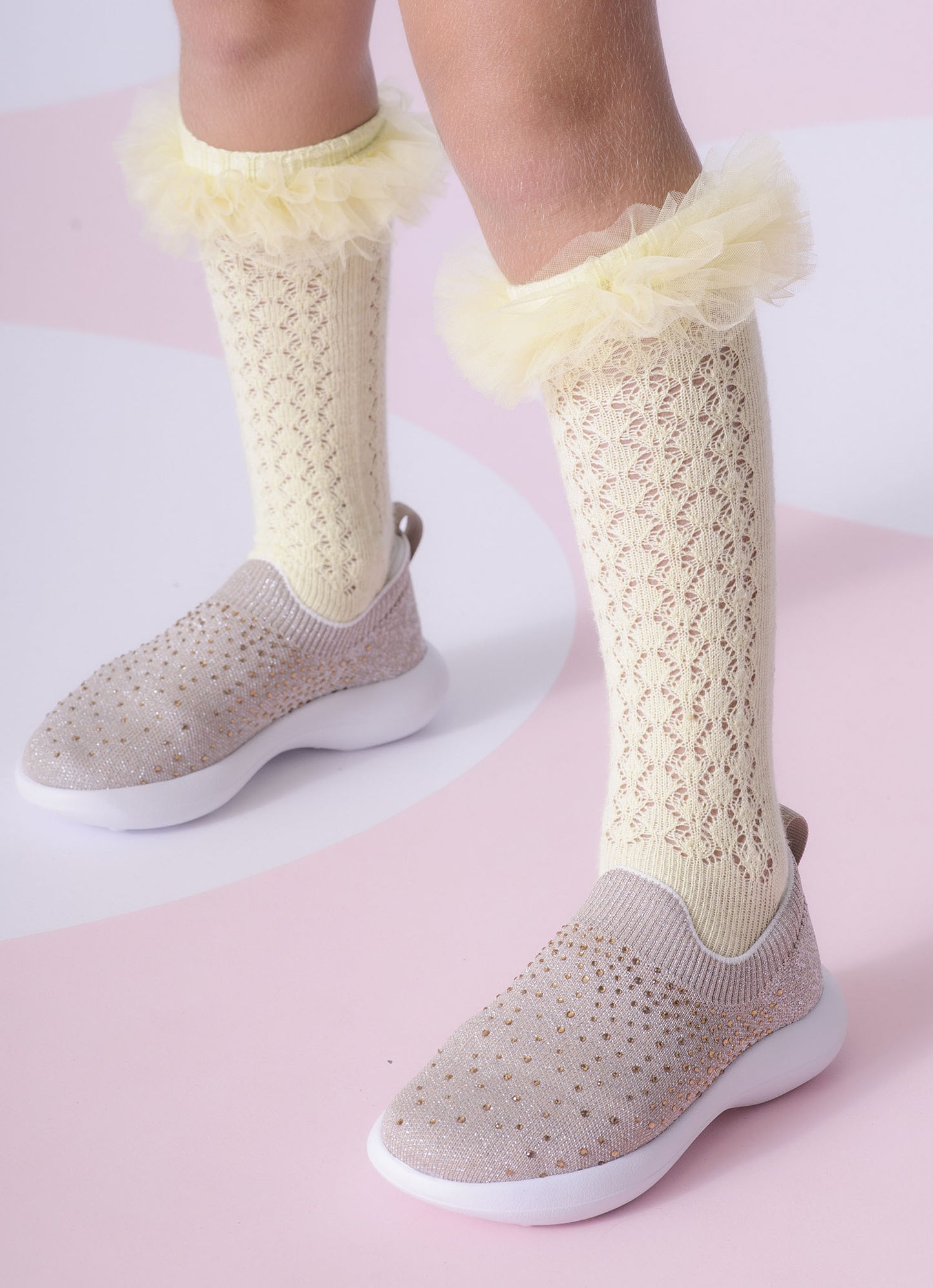 Meia Tricot Rendada Frufru Tule