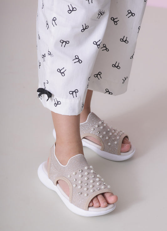 Sandália Knit Bordado Pérolas e Cristais