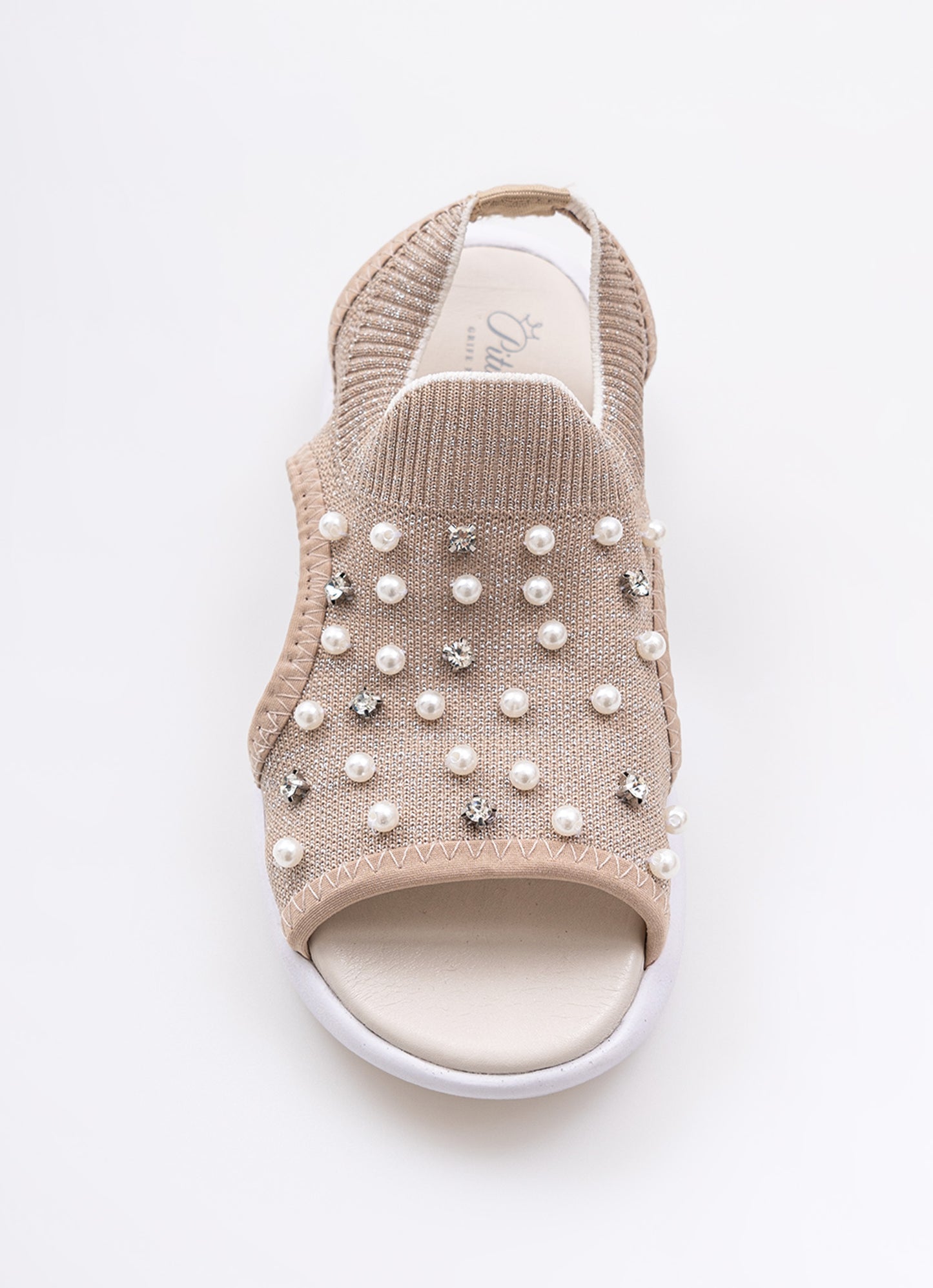 Sandália Knit Bordado Pérolas e Cristais