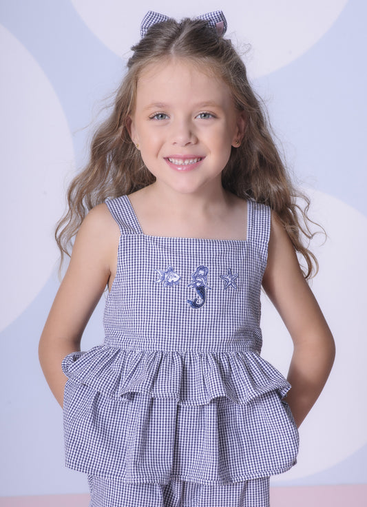 Blusa Alça Algodão Xadrez Patches Mar