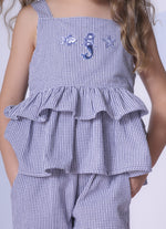 Blusa Alça Algodão Xadrez Patches Mar