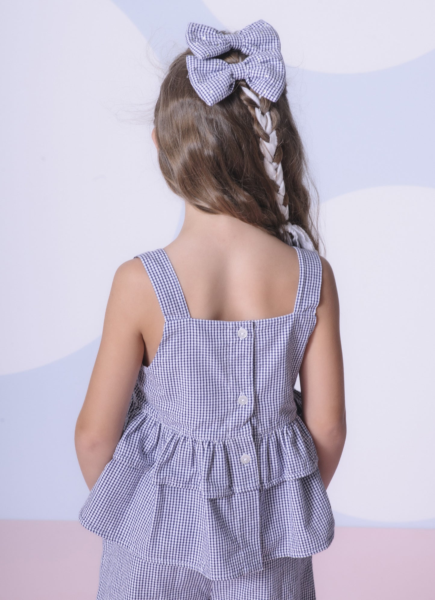 Blusa Alça Algodão Xadrez Patches Mar