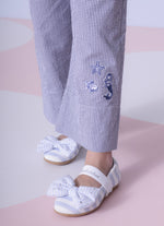 Calça Reta Algodão Xadrez Patches Mar