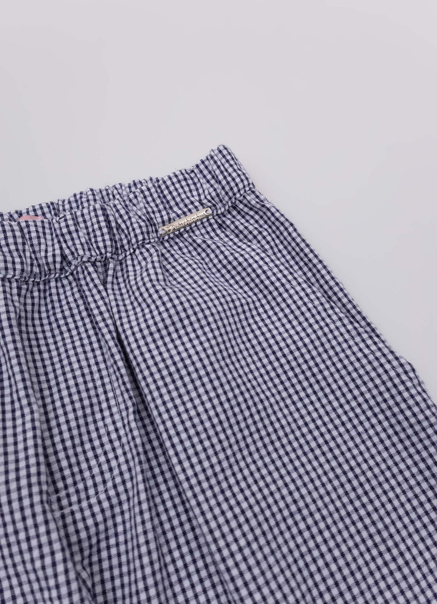 Calça Reta Algodão Xadrez Patches Mar