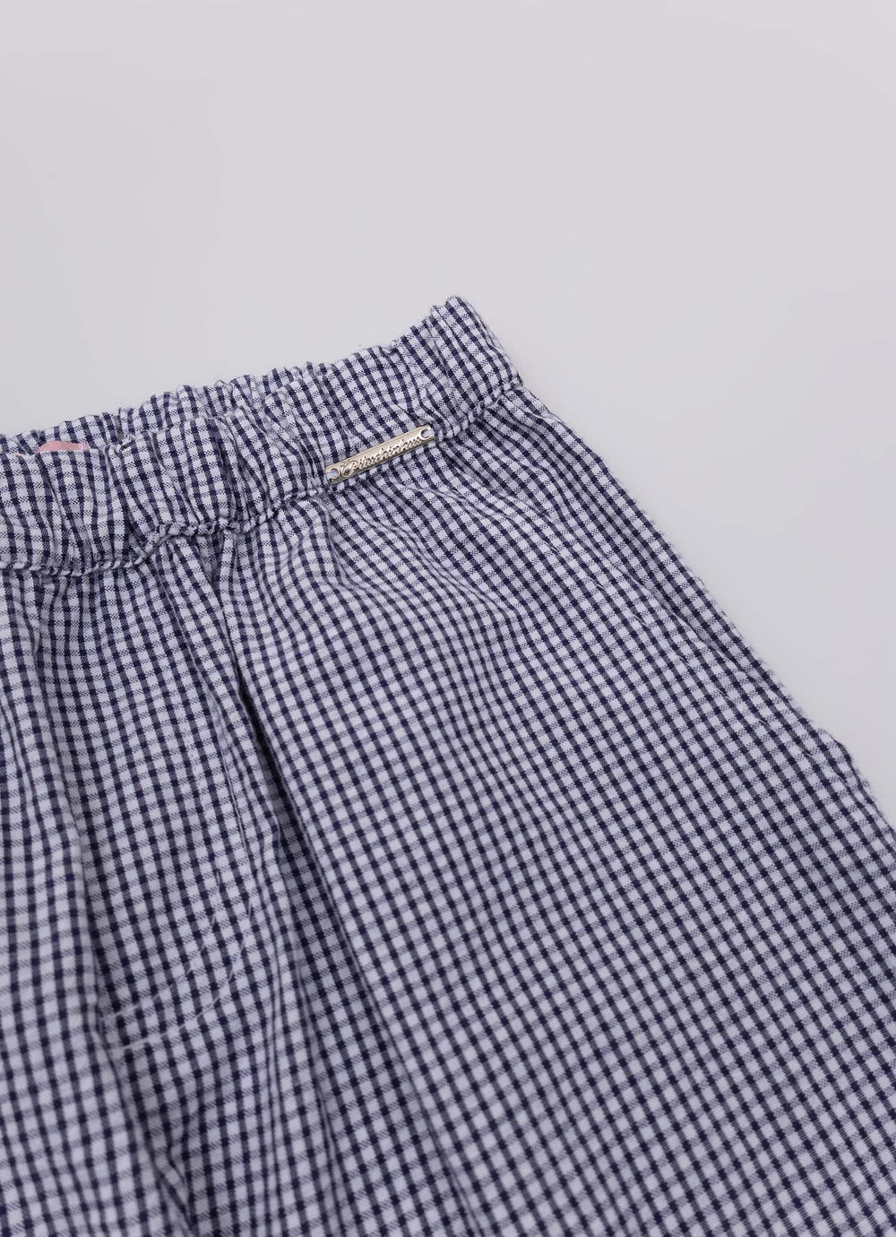 Calça Reta Algodão Xadrez Patches Mar