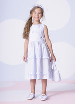 Vestido Tricoline Listrado Babadinhos e Laçinhos