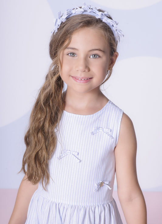 Vestido Tricoline Listrado Babadinhos e Laçinhos