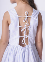 Vestido Tricoline Listrado Babadinhos e Laçinhos