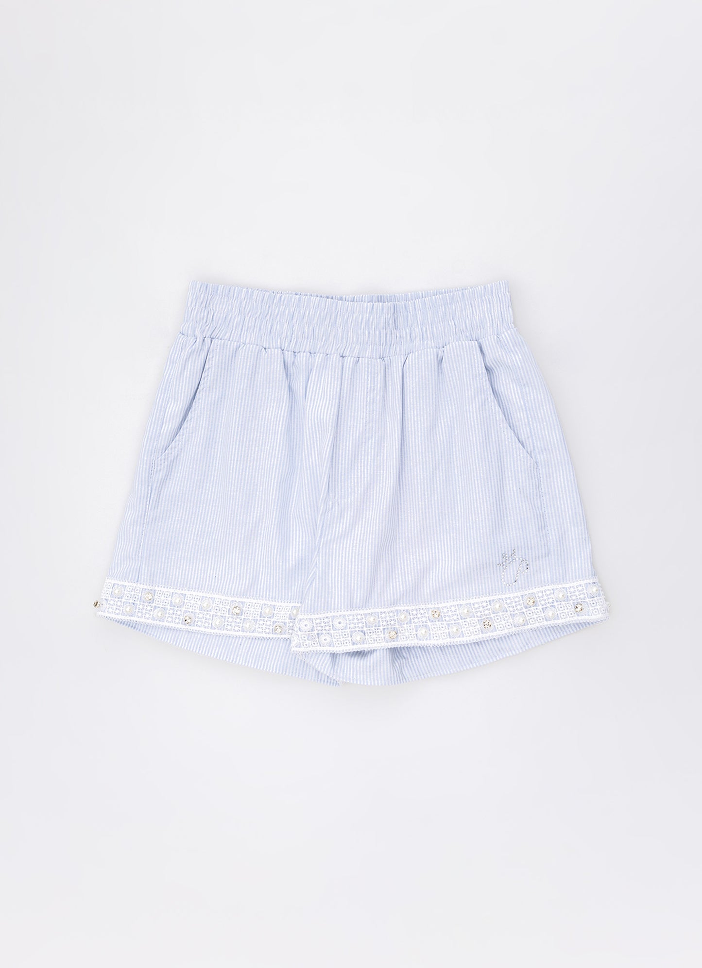 Short Algodão Listrado Renda Bordada