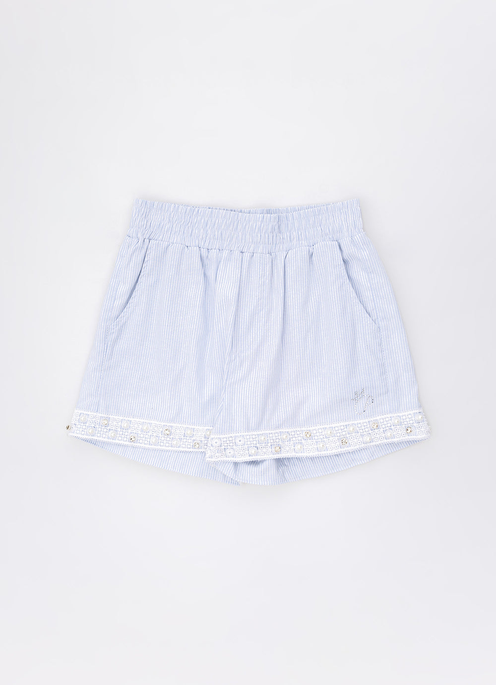 Short Algodão Listrado Renda Bordada