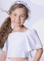 Blusa Cropped Tricoline Renda Bordada