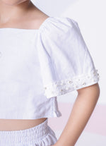 Blusa Cropped Tricoline Renda Bordada