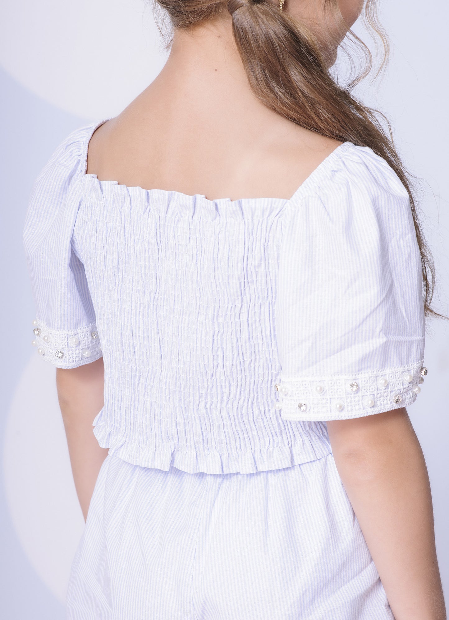 Blusa Cropped Tricoline Renda Bordada