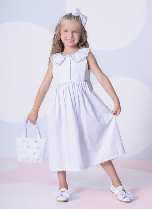 Vestido Algodão Botões Golinha Renda