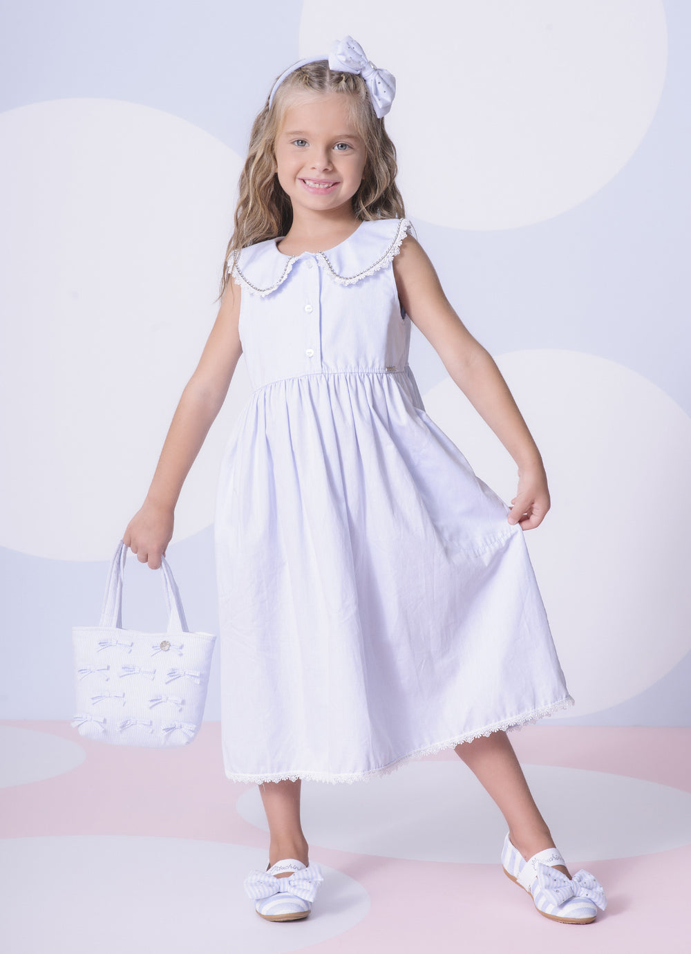 Vestido Algodão Botões Golinha Renda