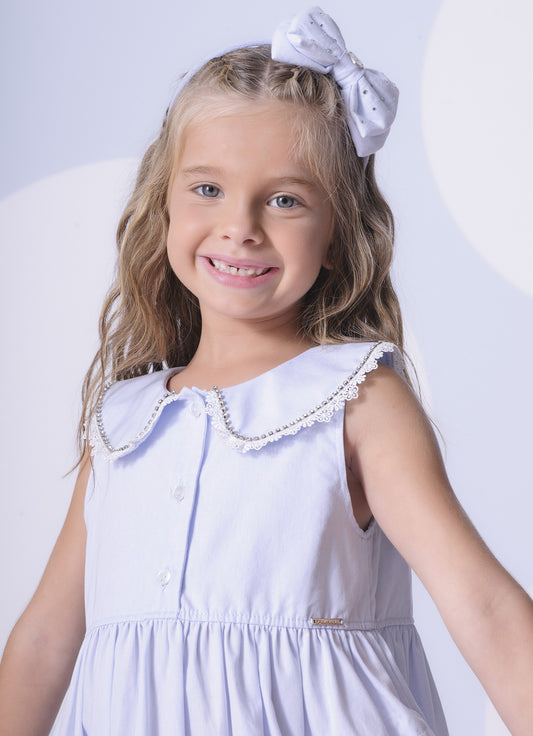 Vestido Algodão Botões Golinha Renda