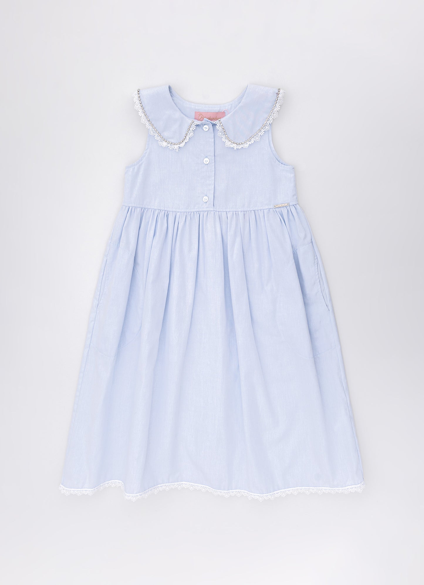 Vestido Algodão Botões Golinha Renda