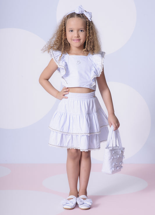 Saia Short Tricoline Babados