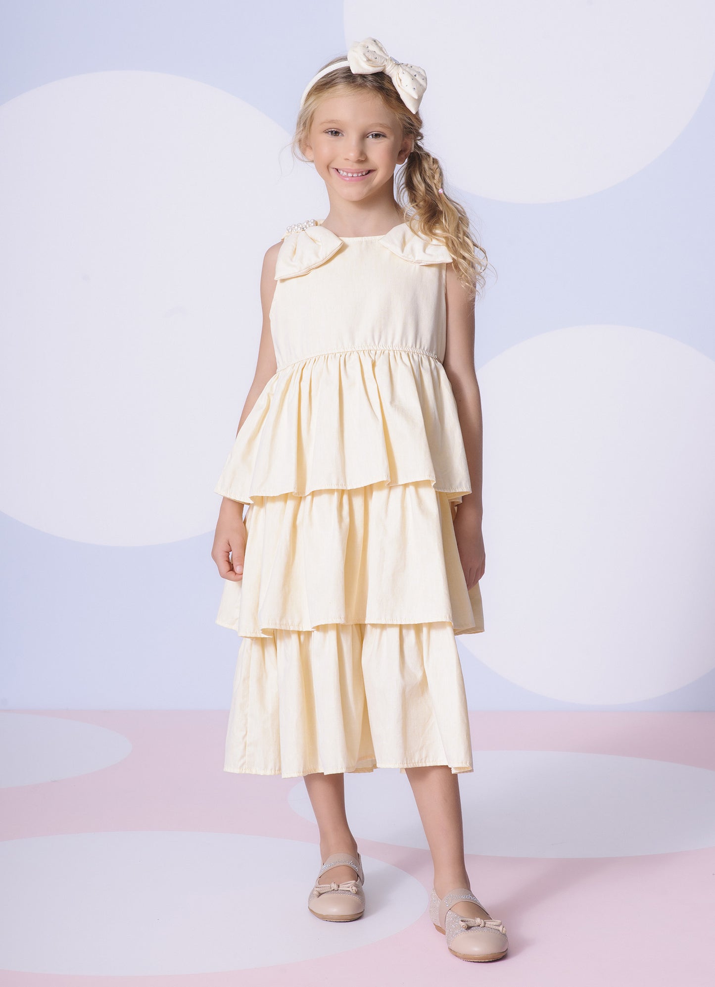 Vestido Algodão Babados Ombro Bordado