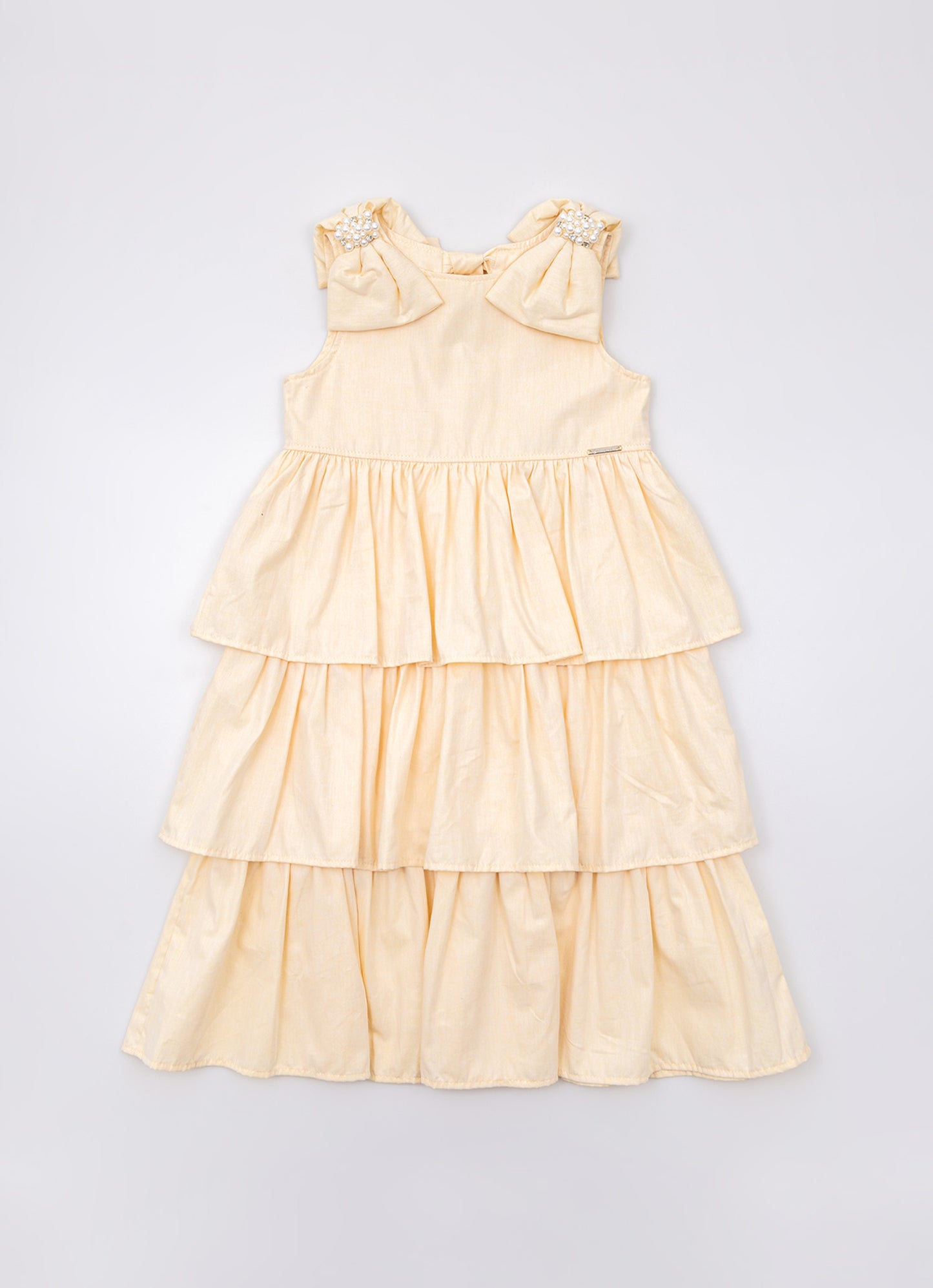 Vestido Algodão Babados Ombro Bordado