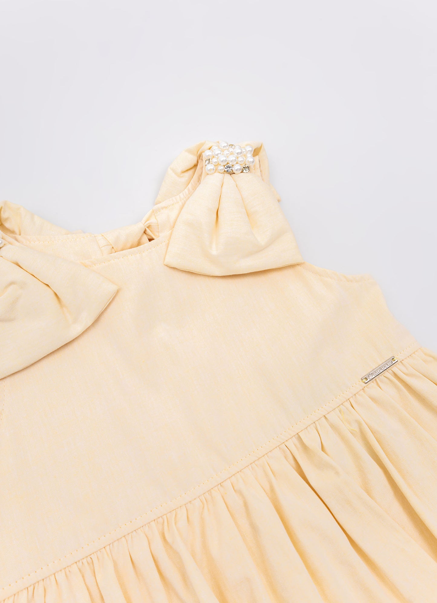 Vestido Algodão Babados Ombro Bordado