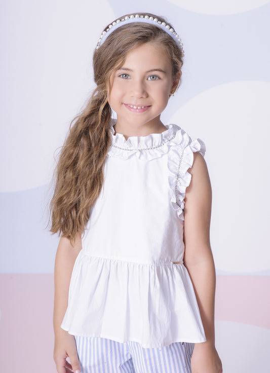 Blusa Tricoline Babado e Frufru Cristal